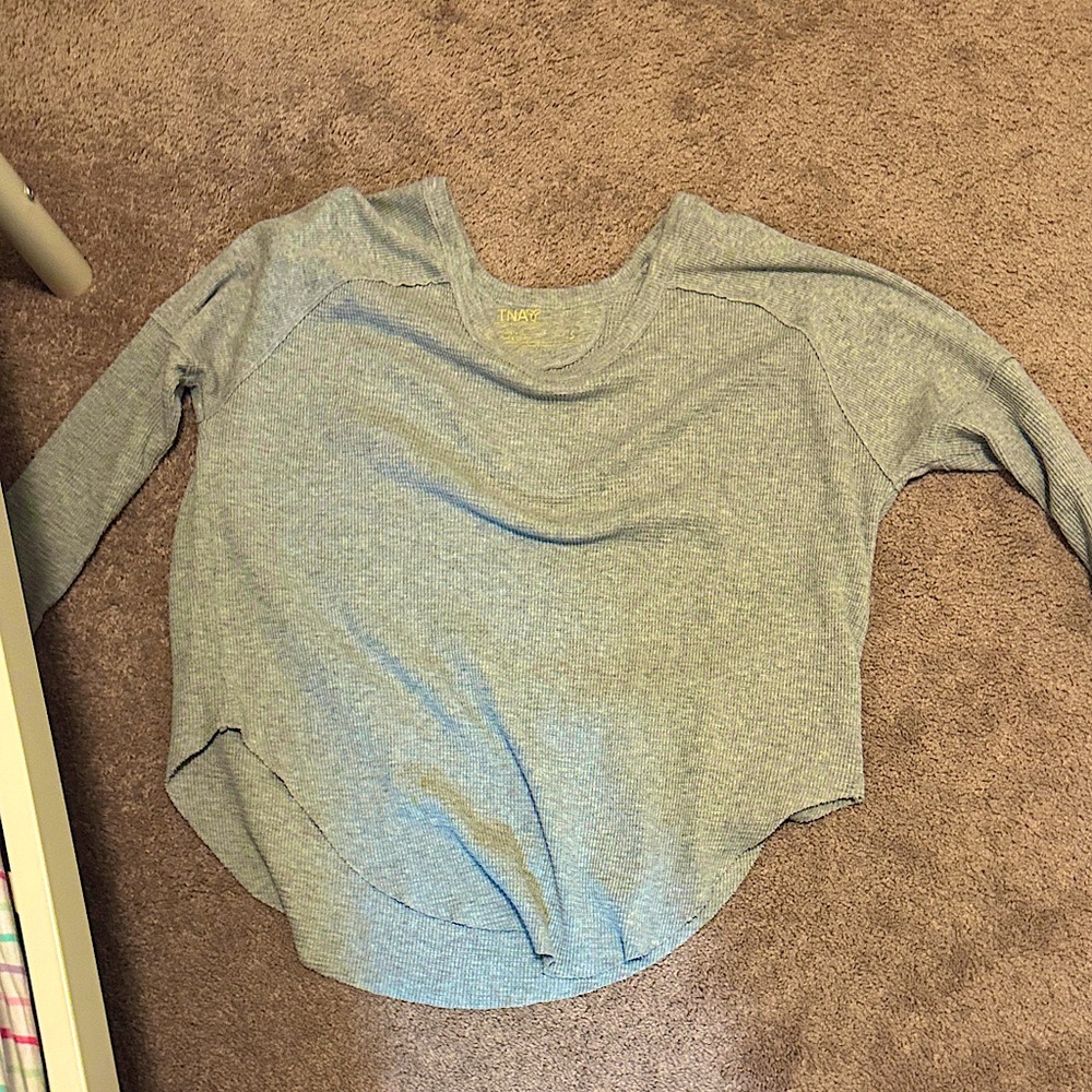 TNA Heather Gray Long Sleeve off the shoulder sweater
